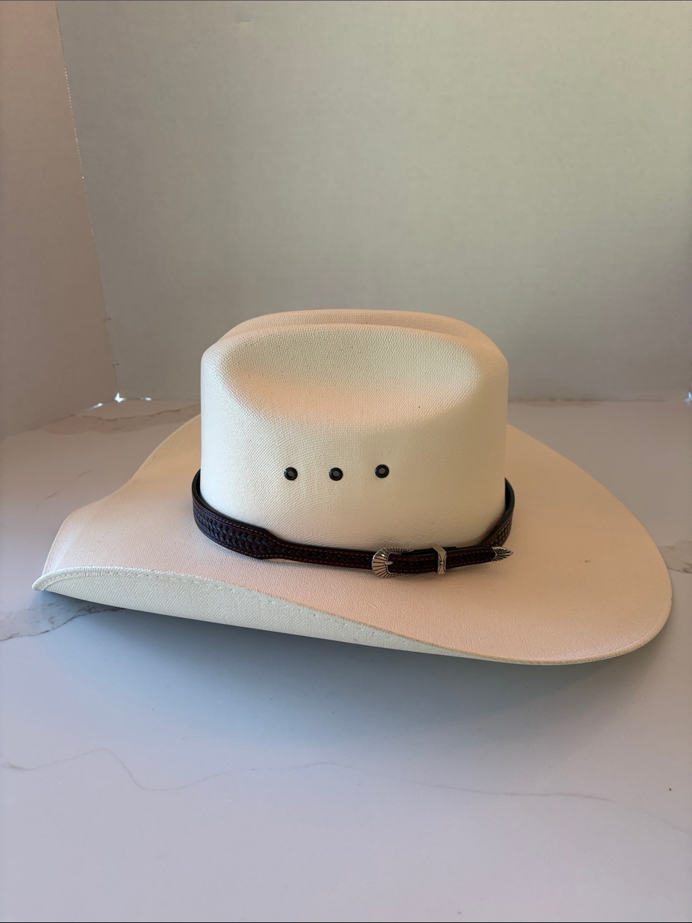 Men's Ivory Cowboy Hat with Brown Leather Band